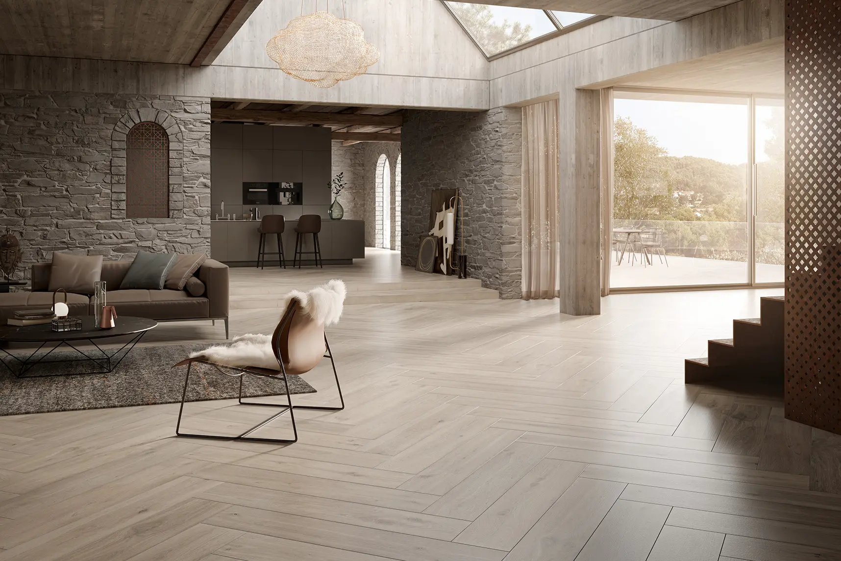 Stroeher Living Origin Wood Fliesen Holzoptik Walnuss Wohnzimmer